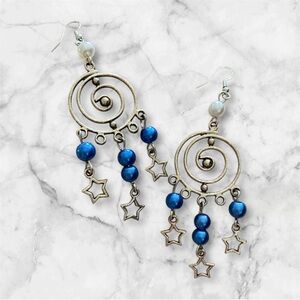 Silver and Blue Star Dangle Earrings